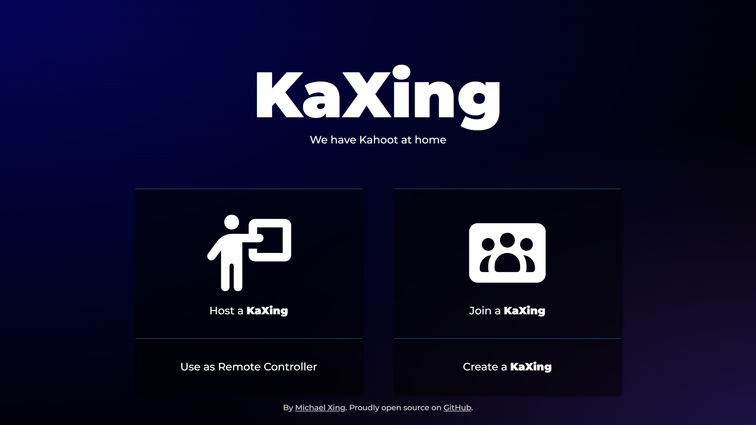 The homepage of the game